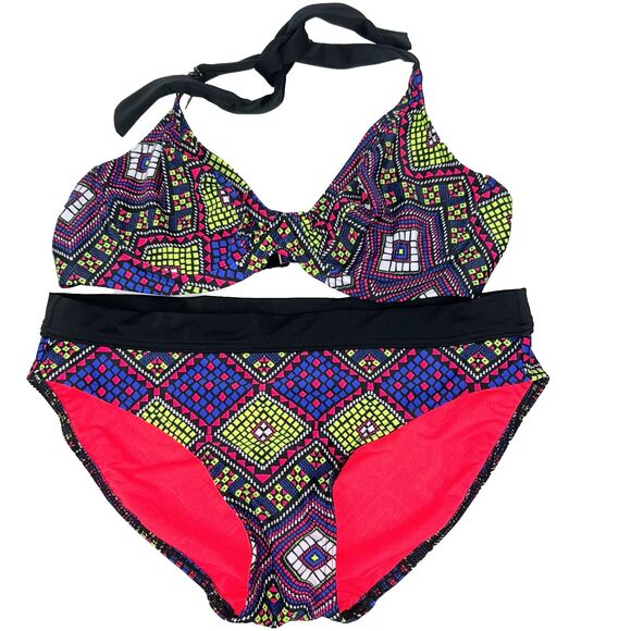 NWT Freya Byzantine Bikini 2 Piece Set Underwire Top & Bottom Colorful Geo 34D M - Picture 1 of 14